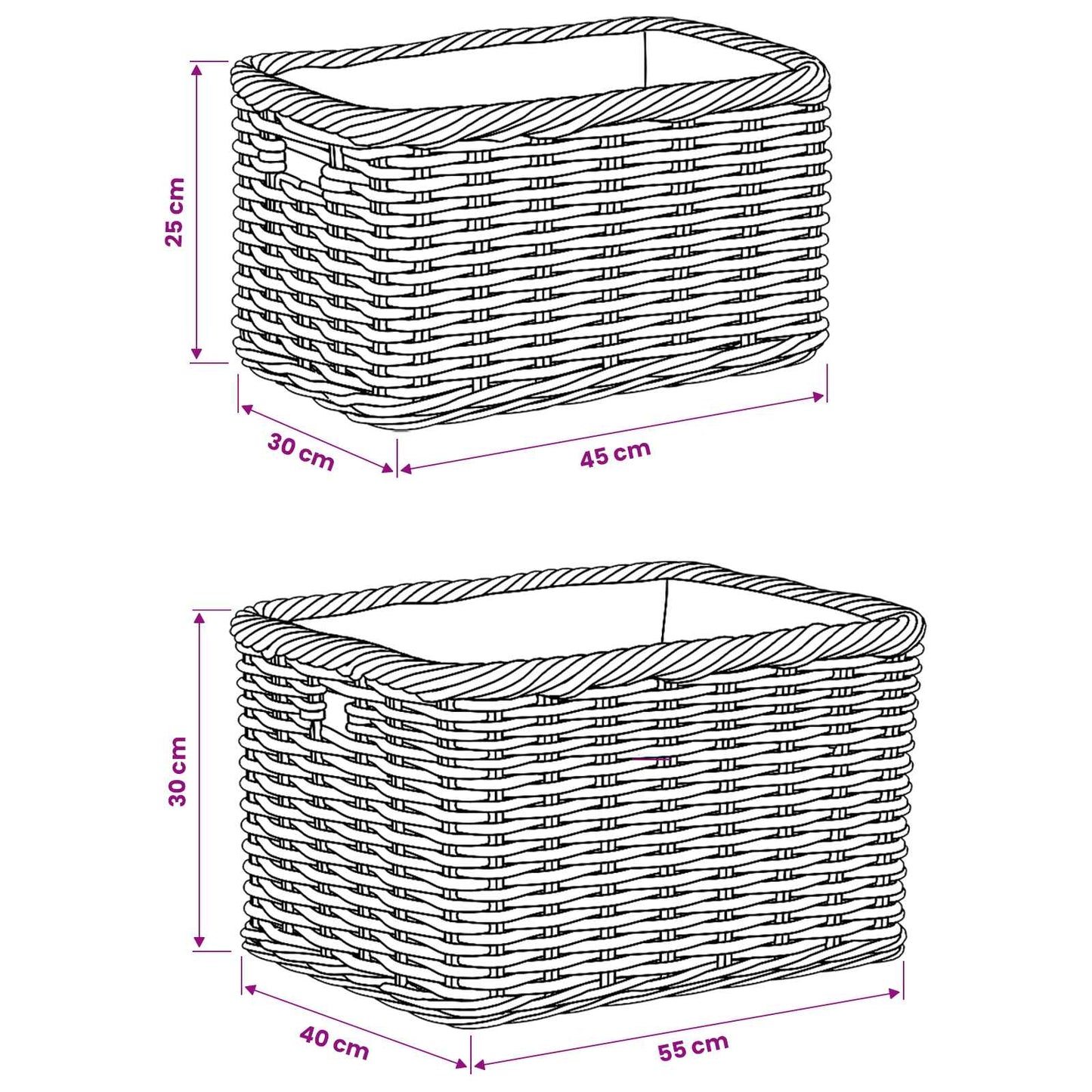 vidaXL Firewood Basket GENDT 2 pcs Natural Brown Kubu Rattan