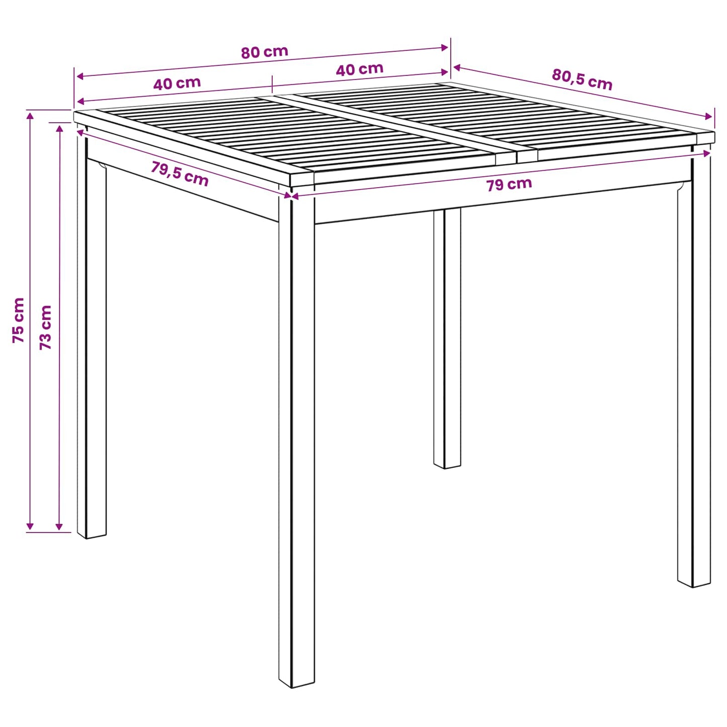 vidaXL Garden Dinner Table Natural 80 x 80.5 x 75 cm Solid Acacia Wood