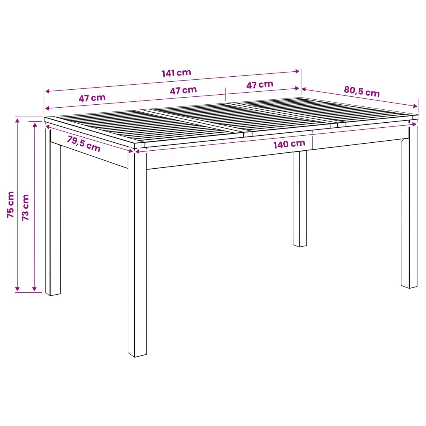 vidaXL Garden Dinner Table Natural 141 x 80.5 x 75 cm