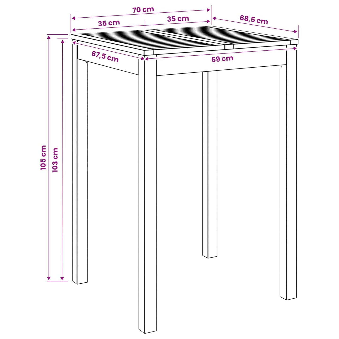 vidaXL Garden Bar Table Natural 70 x 68.5 x 105 cm Solid Acacia Wood