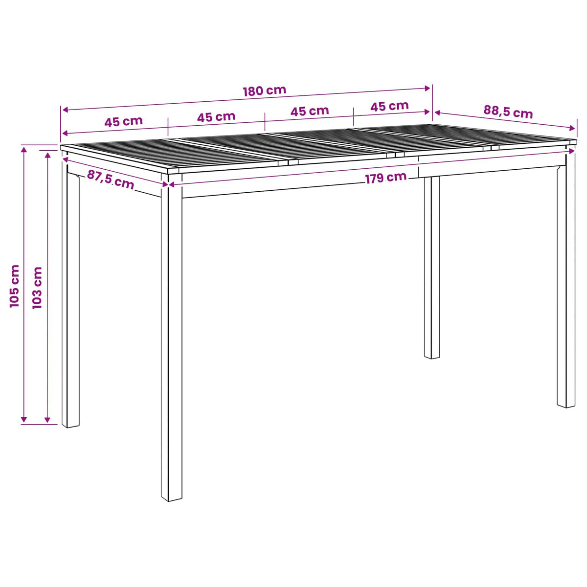 vidaXL Garden Bar Table Natural 180 x 88.5 x 105 cm Solid Acacia Wood