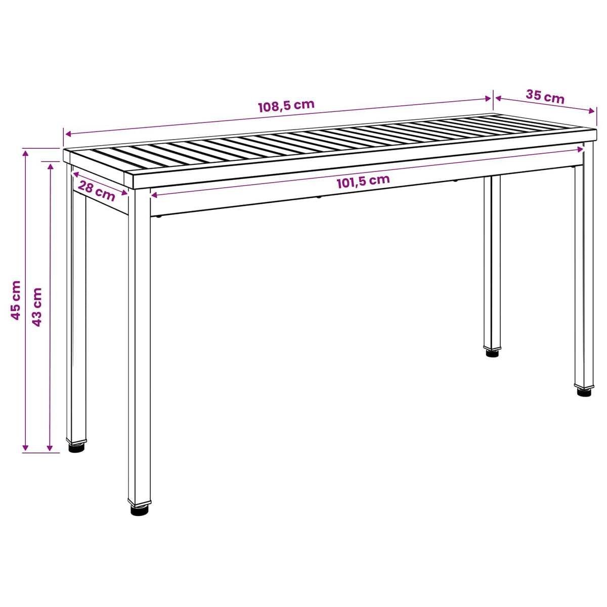vidaXL Garden Bench 108.5 x 35 x 45 cm Solid Acacia Wood Rectangular