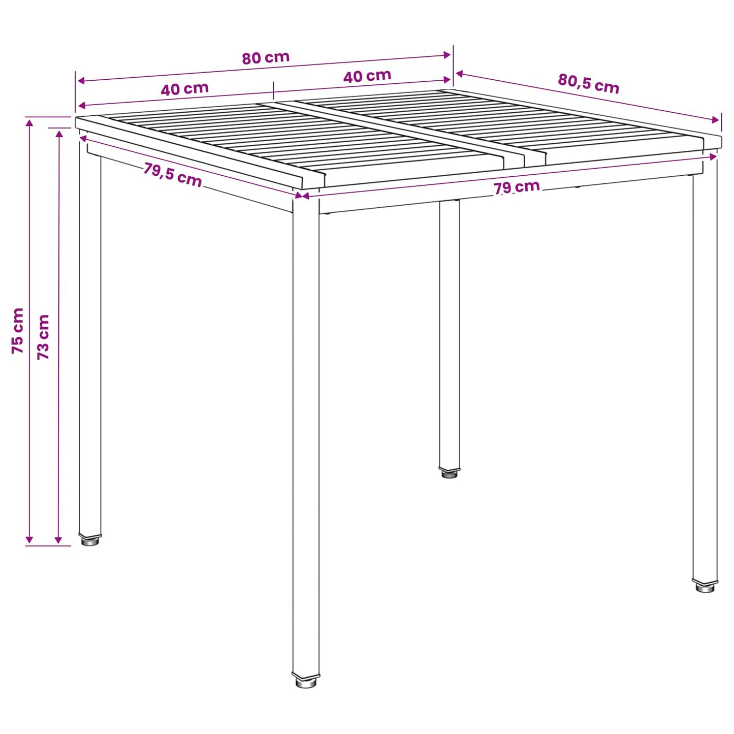 vidaXL Garden Dinner Table Natural and Black 80 x 80.5 x 75 cm