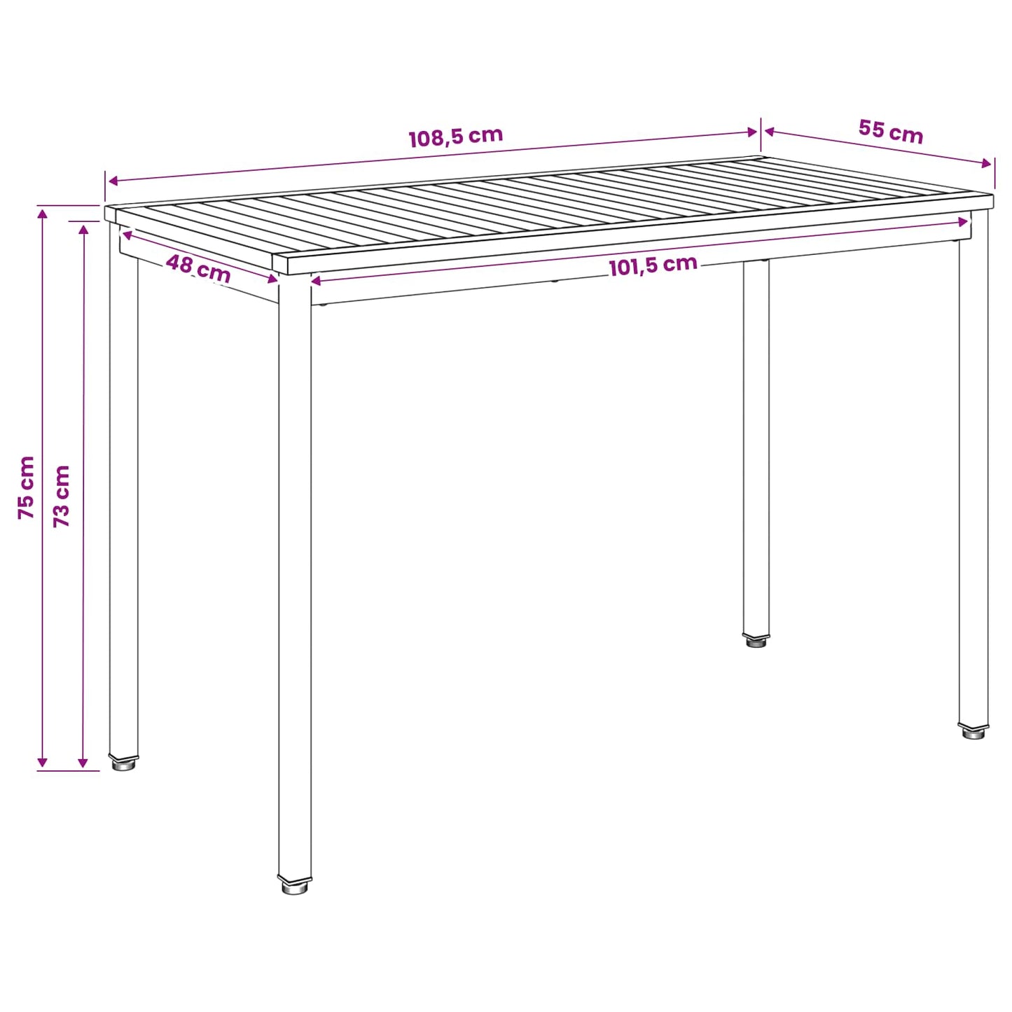 vidaXL Garden Dinner Table Natural and Black 108.5 x 55 x 75 cm