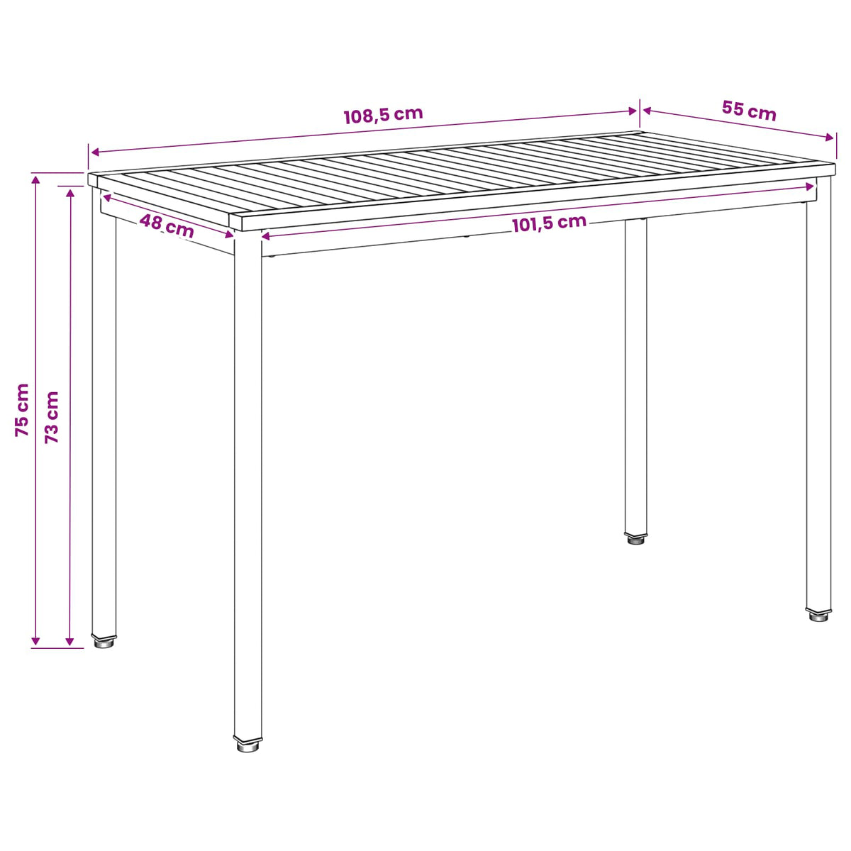 vidaXL Garden Dinner Table Natural and White 108.5 x 55 x 75 cm