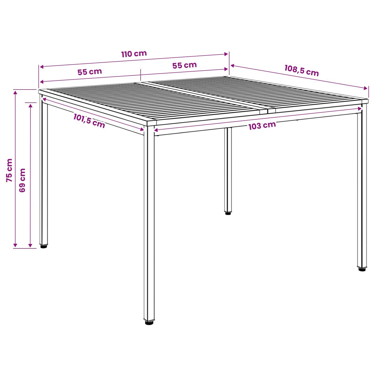 vidaXL Garden Dinner Table Natural and Coffee 110 x 108.5 x 75 cm