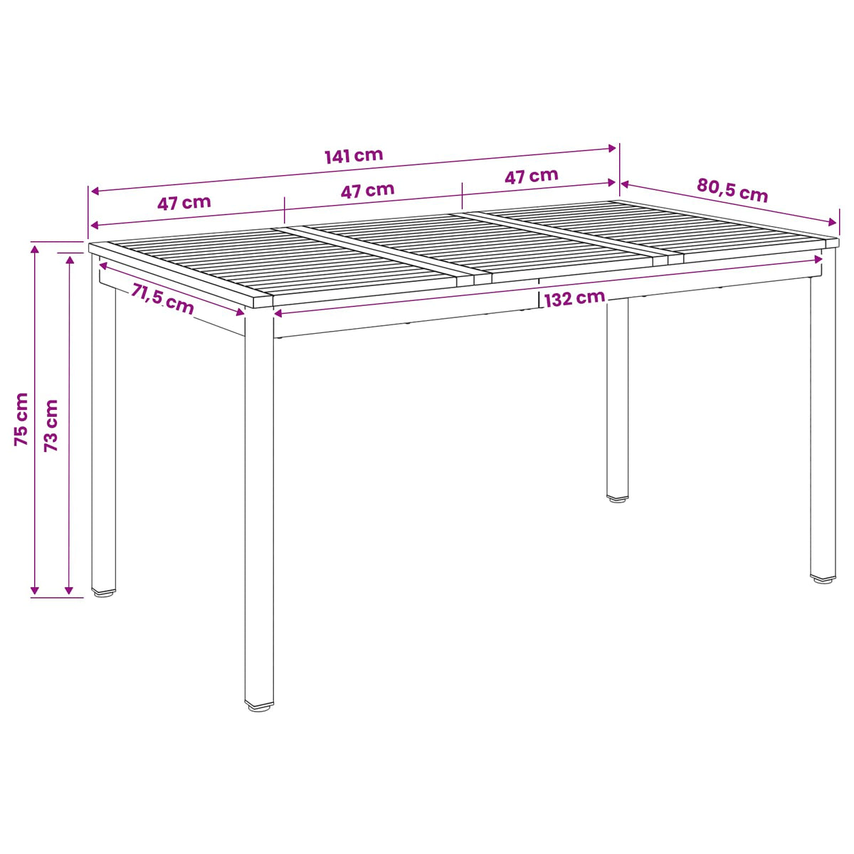 vidaXL Garden Dinner Table Natural and Black 141 x 80.5 x 75 cm