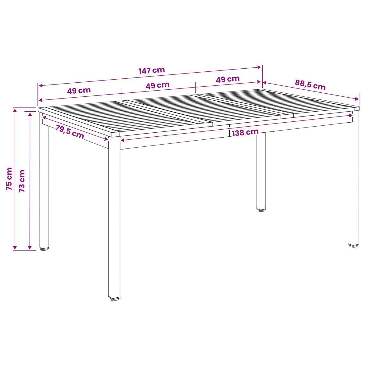 vidaXL Garden Dinner Table Natural and Coffee 147 x 88.5 x 75 cm