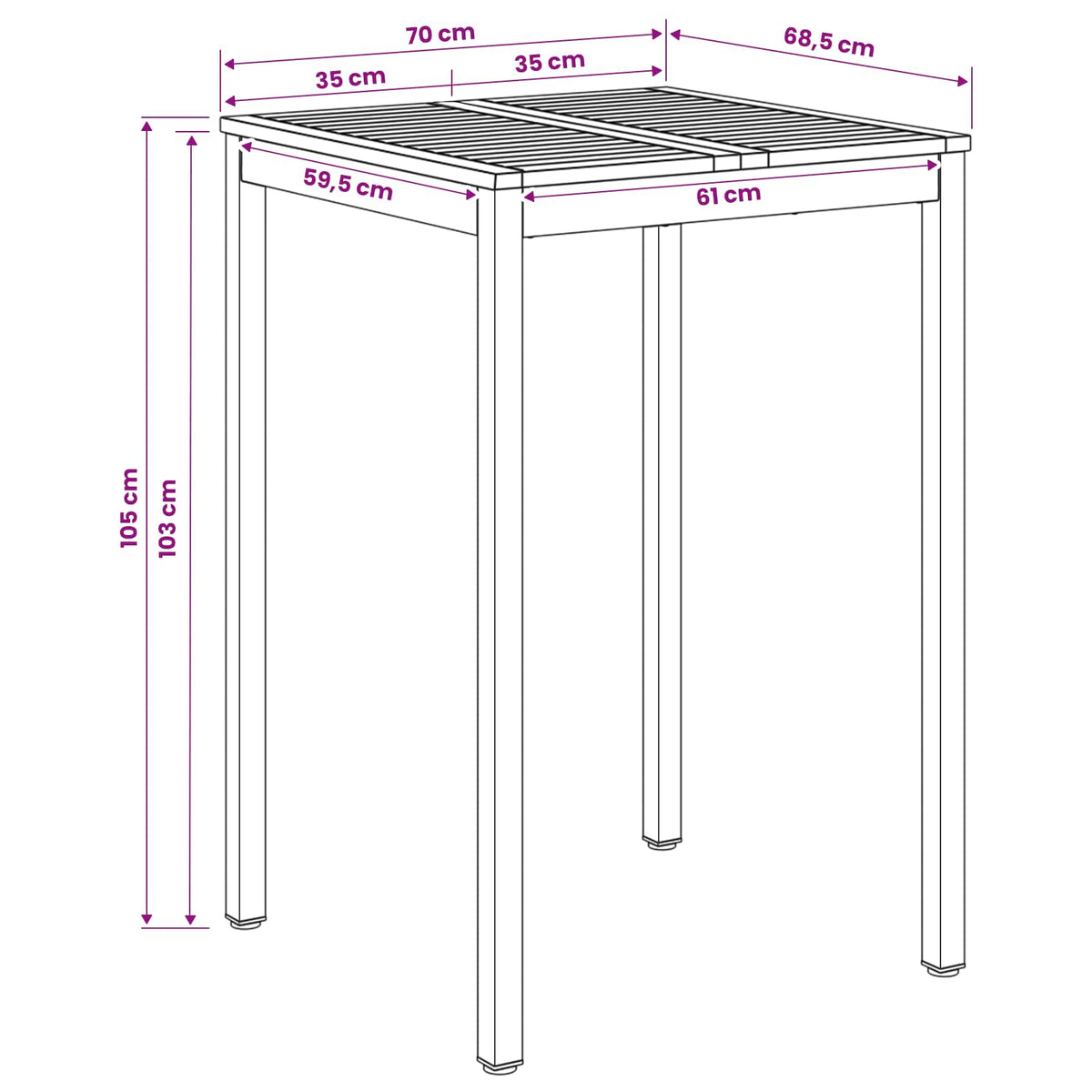 vidaXL Garden Bar Table NAARDEN Natural and Black 70 x 68.5 x 105 cm