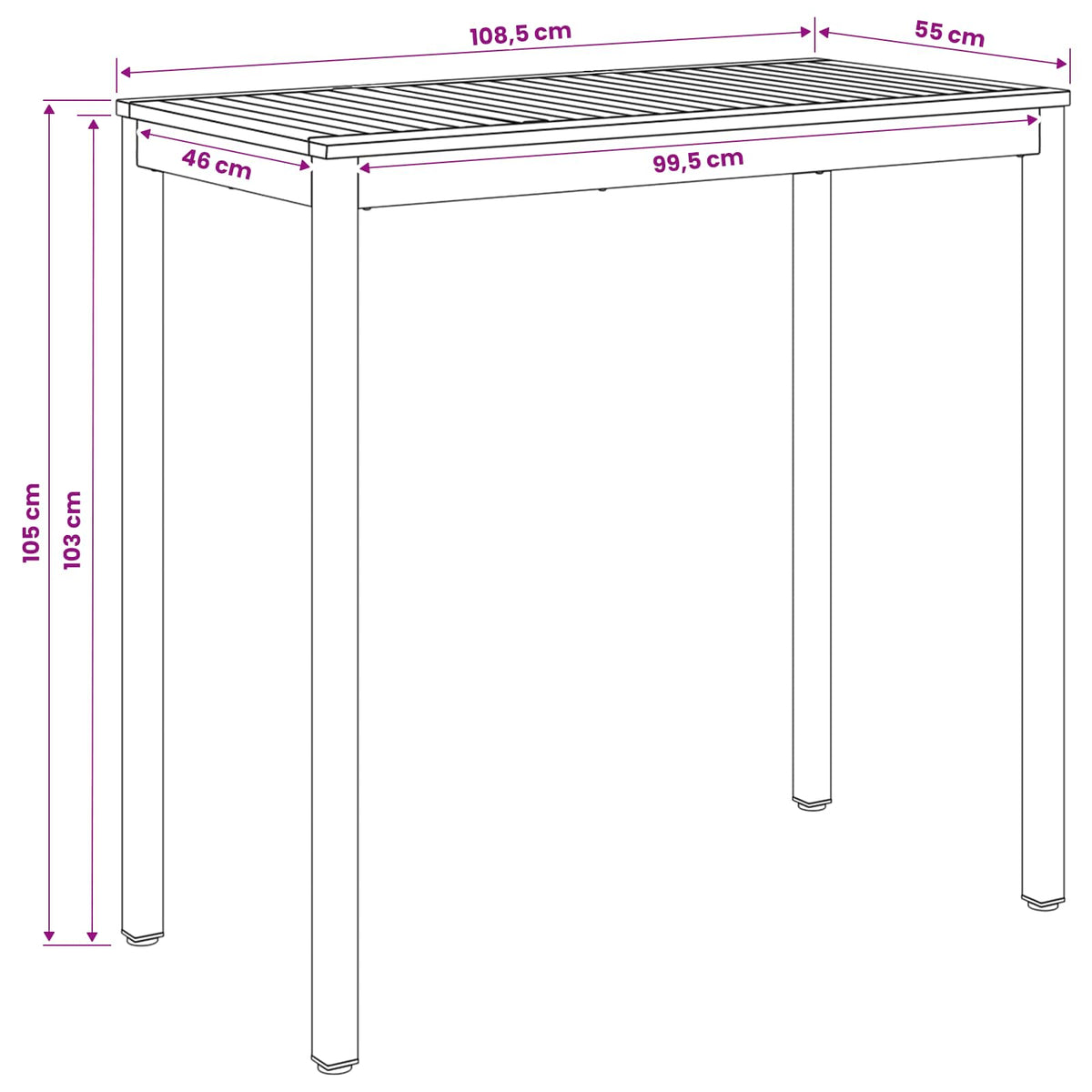 vidaXL Garden Bar Table NAARDEN Natural and Black 108.5 x 55 x 105 cm