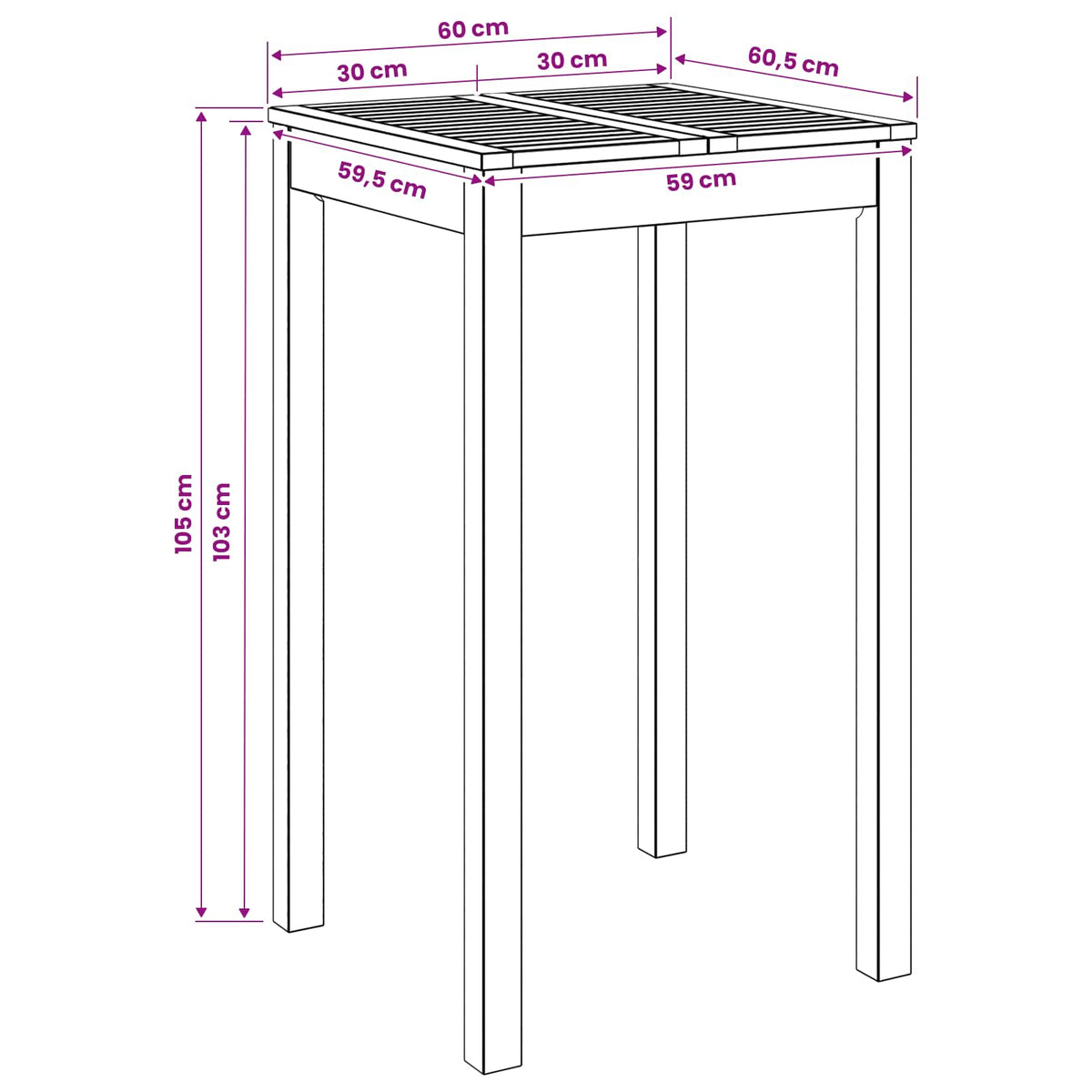 vidaXL Garden Bar Table White 60 x 60.5 x 105 cm Solid Acacia Wood