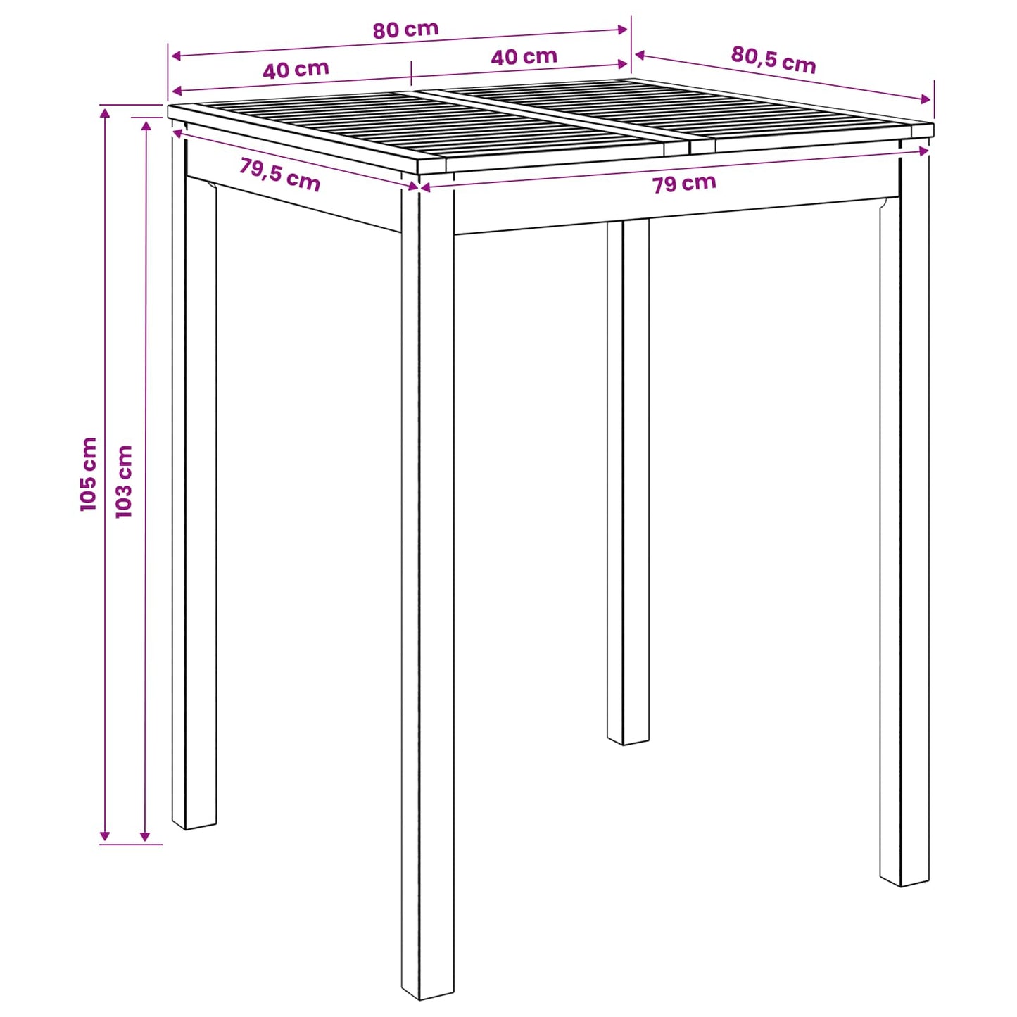 vidaXL Garden Bar Table White 80 x 80.5 x 105 cm Solid Acacia Wood