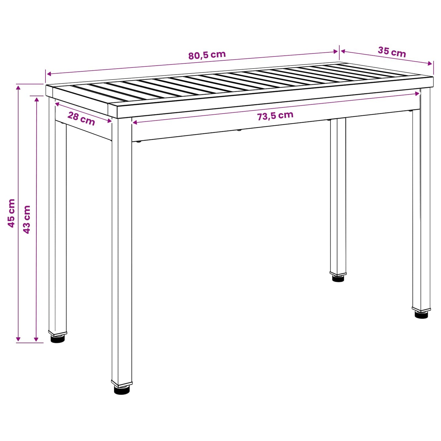 vidaXL Garden Bench 80.5 x 35 x 45 cm Solid Acacia Wood Rectangular