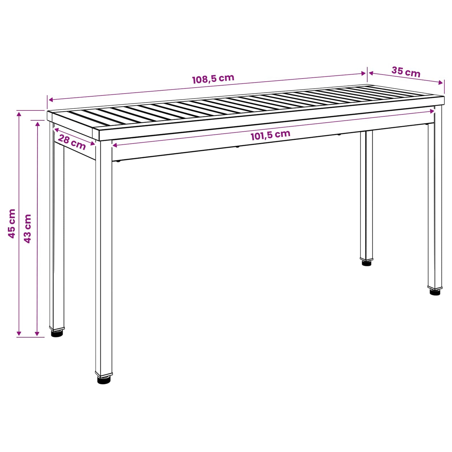 vidaXL Garden Bench 108.5 x 35 x 45 cm Solid Acacia Wood Rectangular