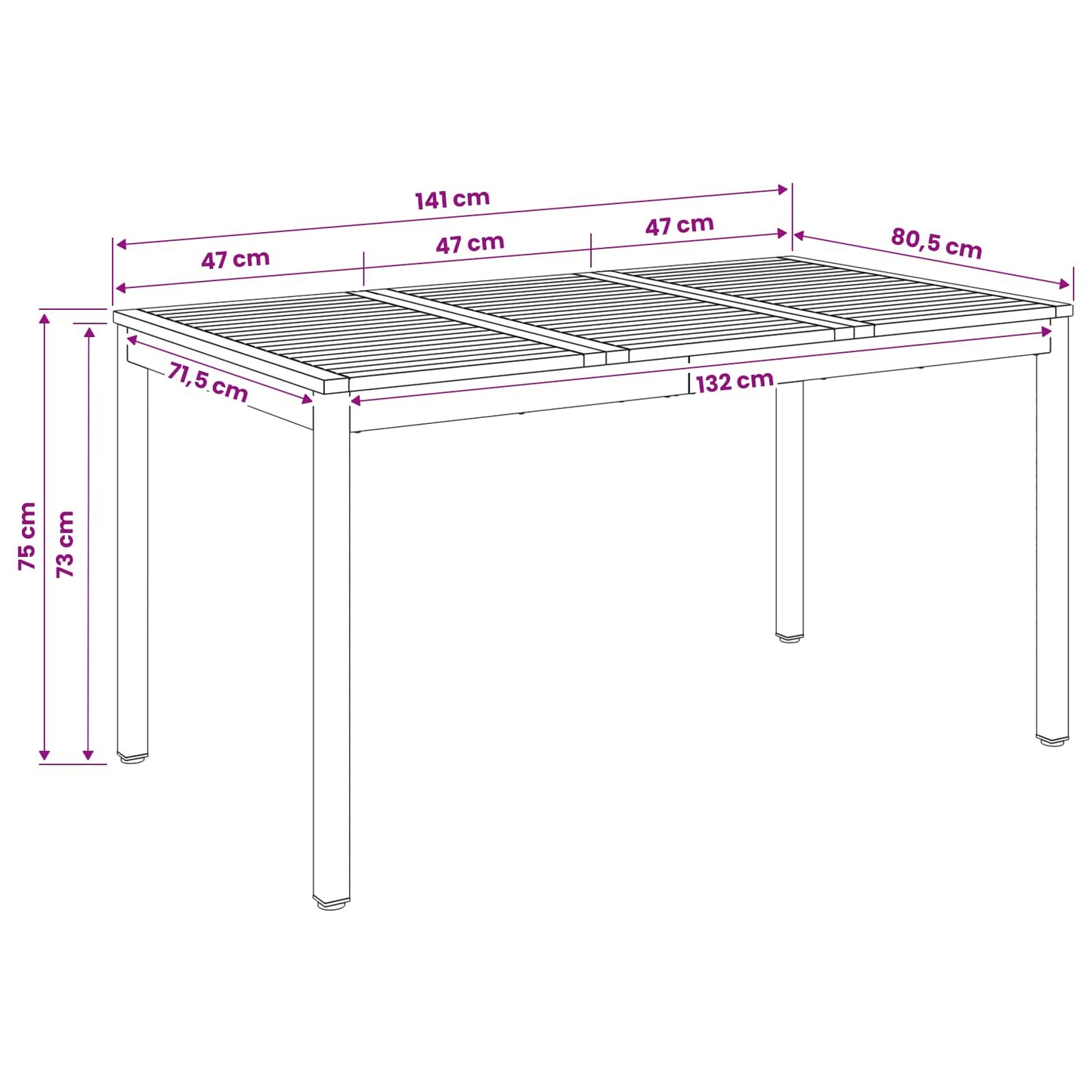 vidaXL Garden Dinner Table White 141 x 80.5 x 75 cm Solid Acacia Wood
