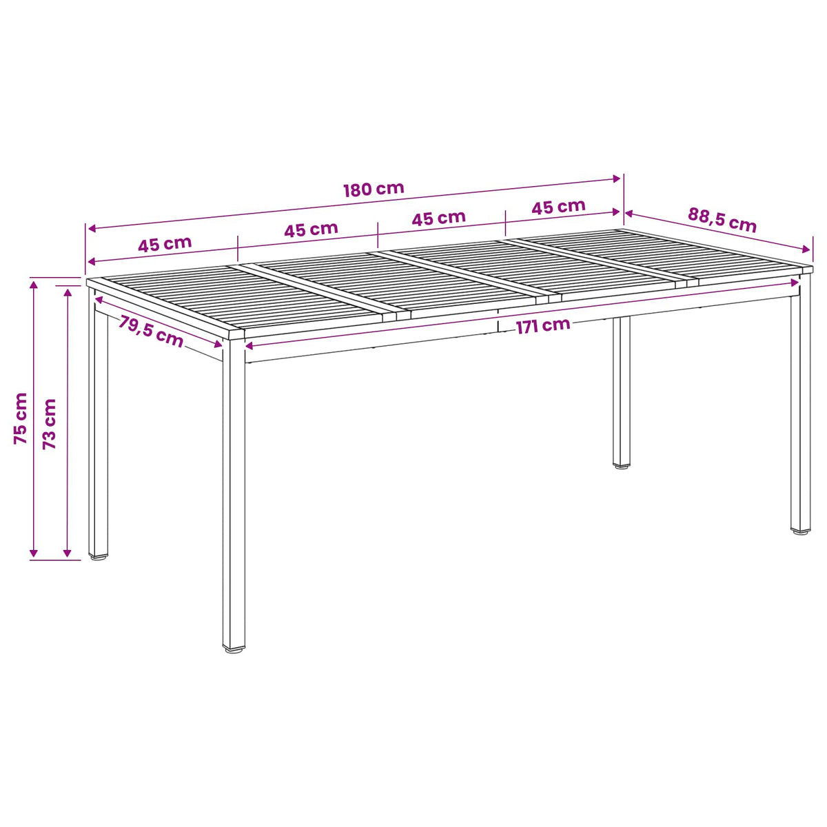 vidaXL Garden Dinner Table White and Black 180 x 88.5 x 75 cm
