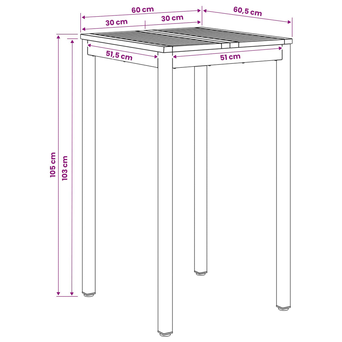 vidaXL Garden Bar Table NAARDEN White and Black 60 x 60.5 x 105 cm