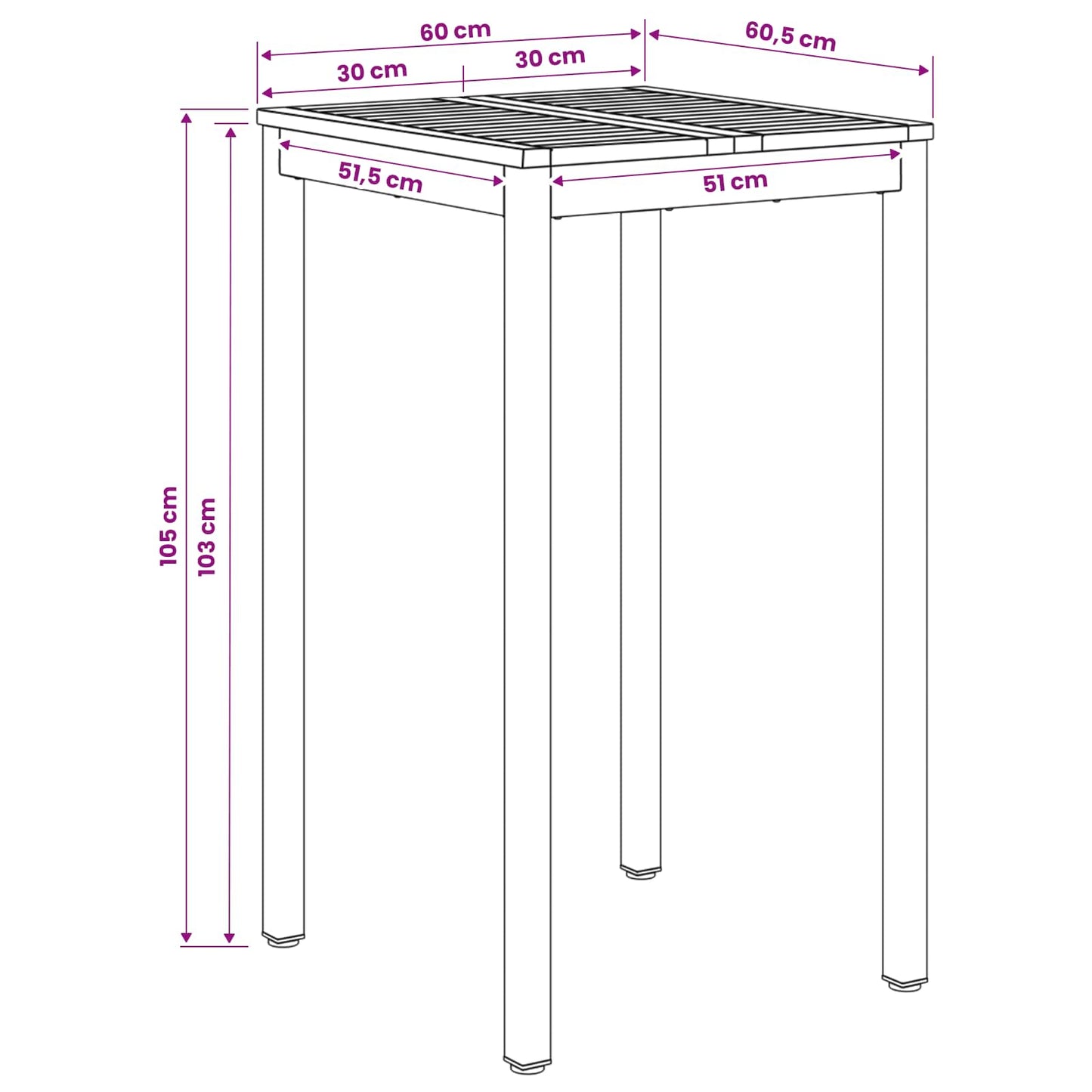 vidaXL Garden Bar Table NAARDEN White 60 x 60.5 x 105 cm