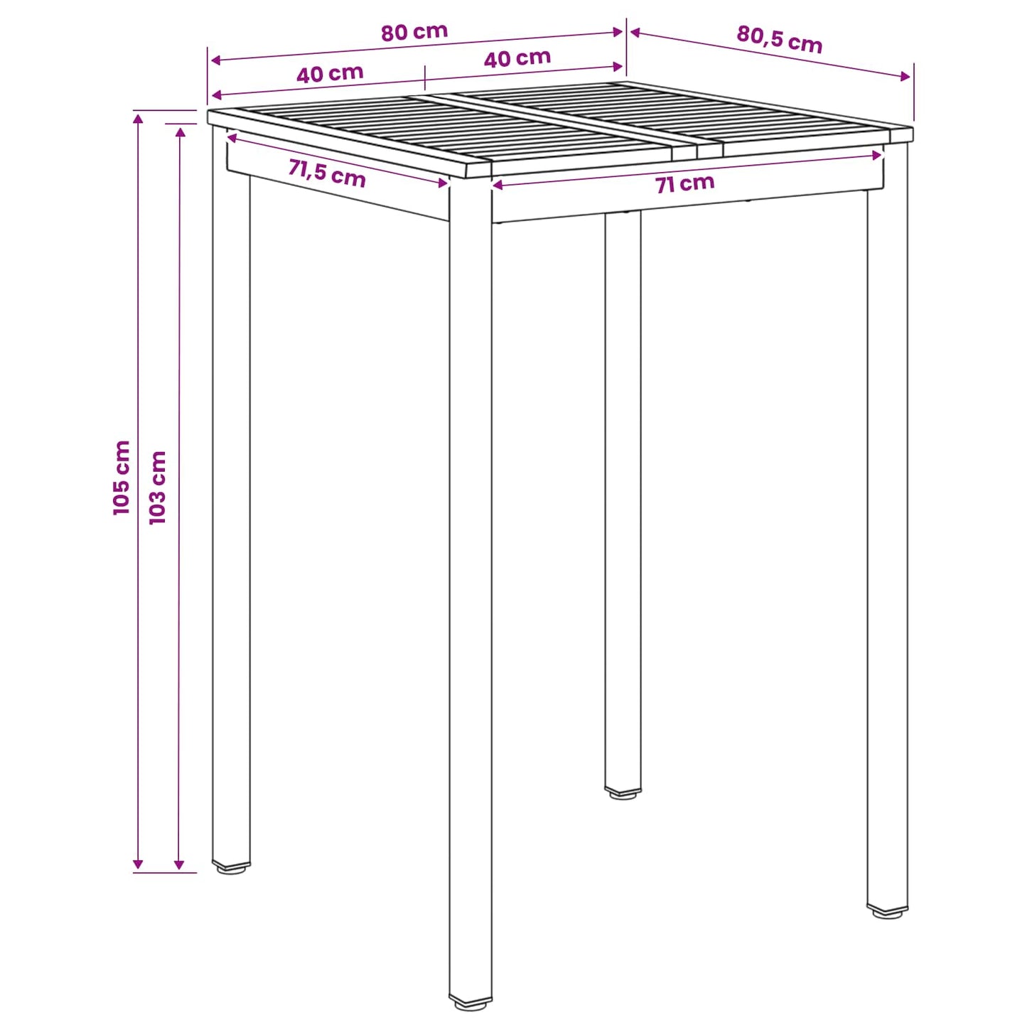 vidaXL Garden Bar Table NAARDEN White and Black 80 x 80.5 x 105 cm