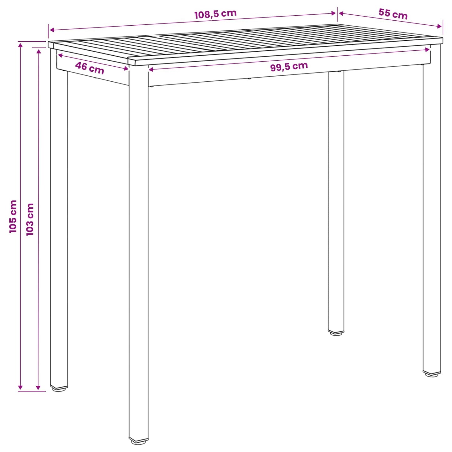 vidaXL Garden Bar Table White 108.5 x 55 x 105 cm Solid Acacia Wood