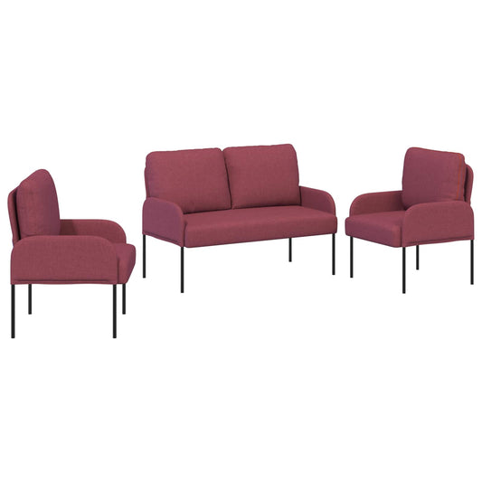 vidaXL Sofa Sets with Cushion 3 pcs Wine Red 115 x 56 x 80 cm Plywood