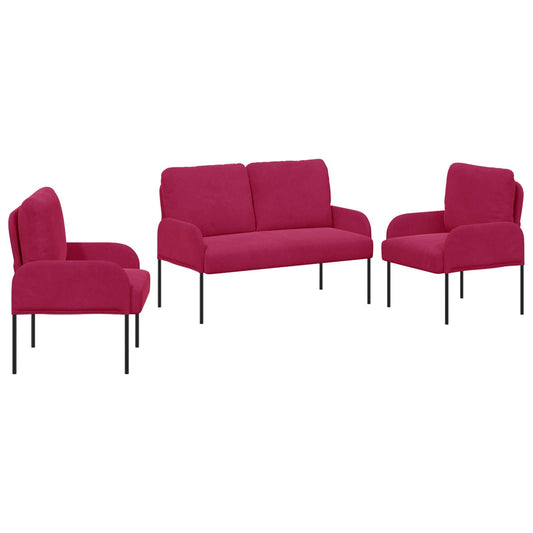 vidaXL Sofa Sets with Cushion 3 pcs Wine Red 115 x 56 x 80 cm Plywood