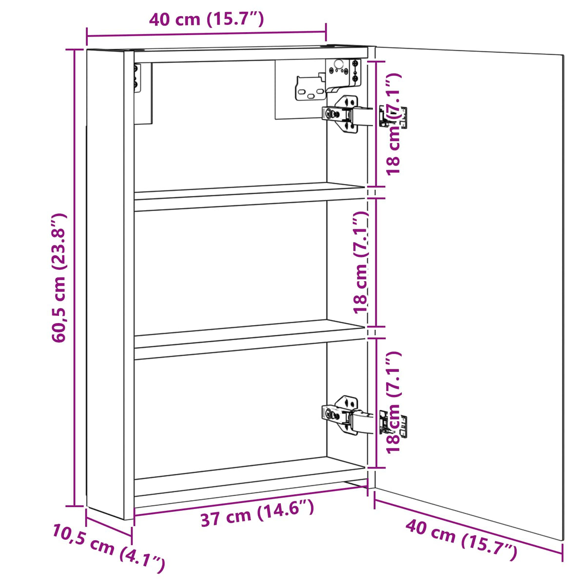 vidaXL Bathroom Mirror Cabinet Artisian Oak 40 x 10.5 x 60.5 cm