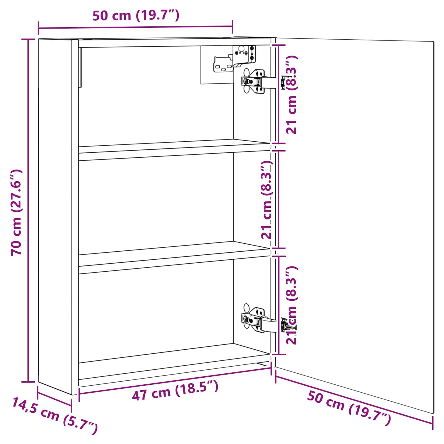 vidaXL Bathroom Mirror Cabinet with Shelf Old Wood 50 x 14.5 x 70 cm