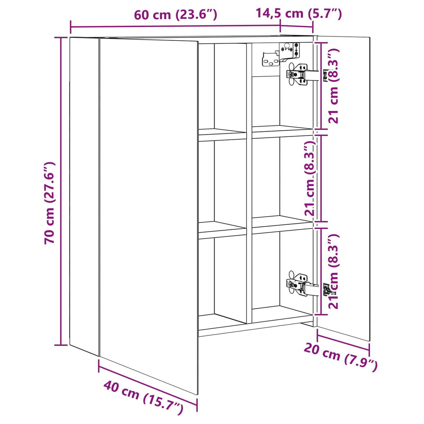 vidaXL Bathroom Mirror Cabinet with Door Grey Sonoma 60 x 14.5 x 70 cm