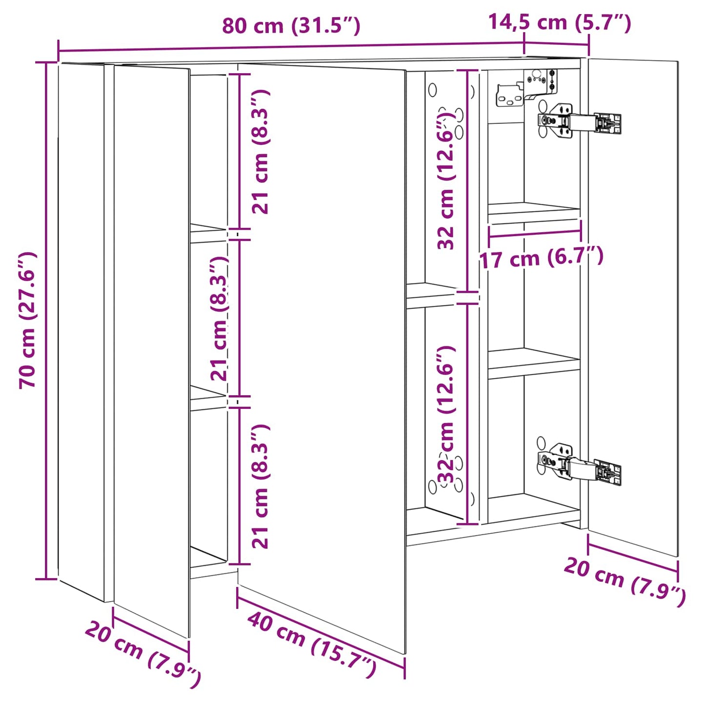vidaXL Bathroom Mirror Cabinet White 80 x 14.5 x 70 cm Engineered wood