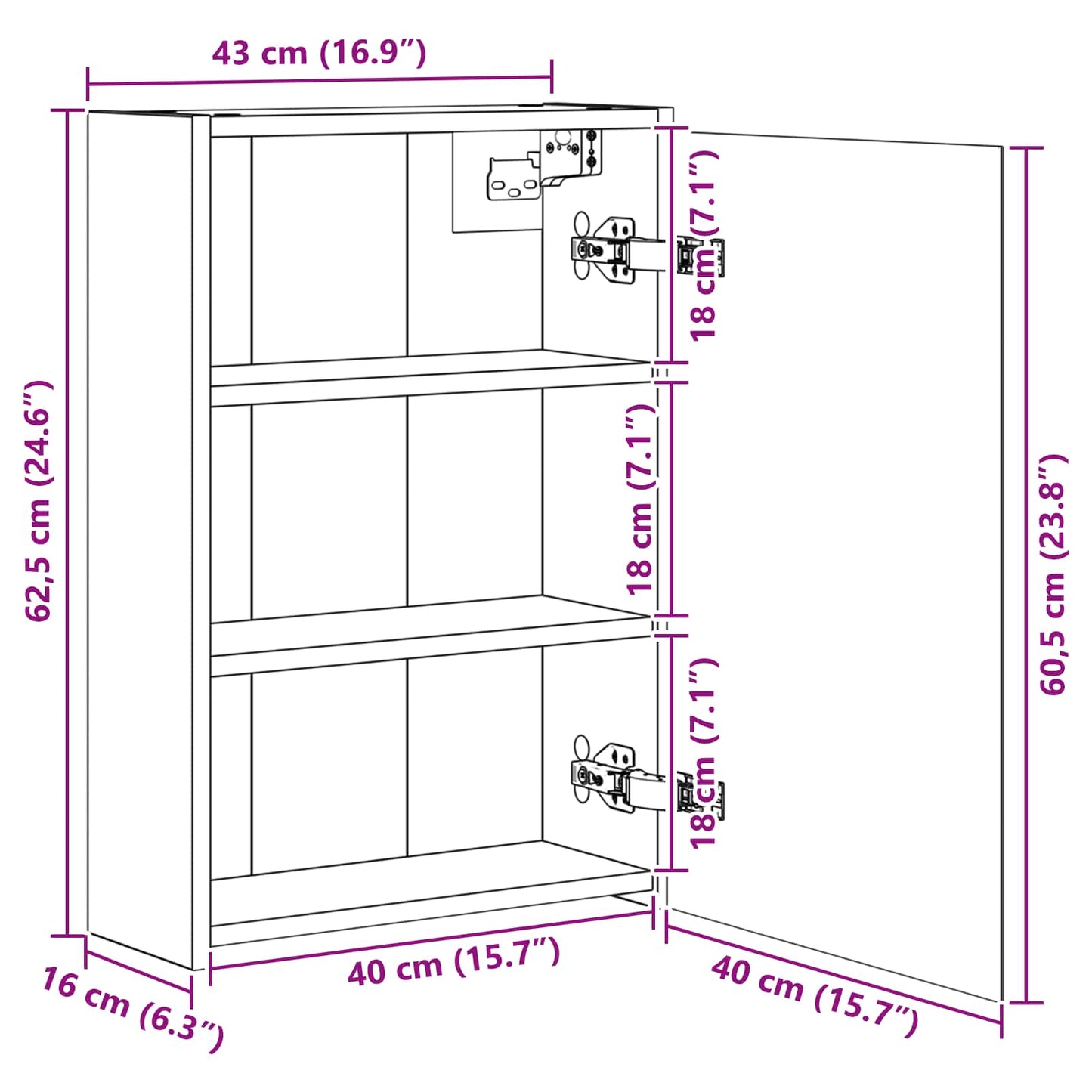 vidaXL Bathroom Mirror Cabinet Old Wood 43 x 16 x 62.5 cm