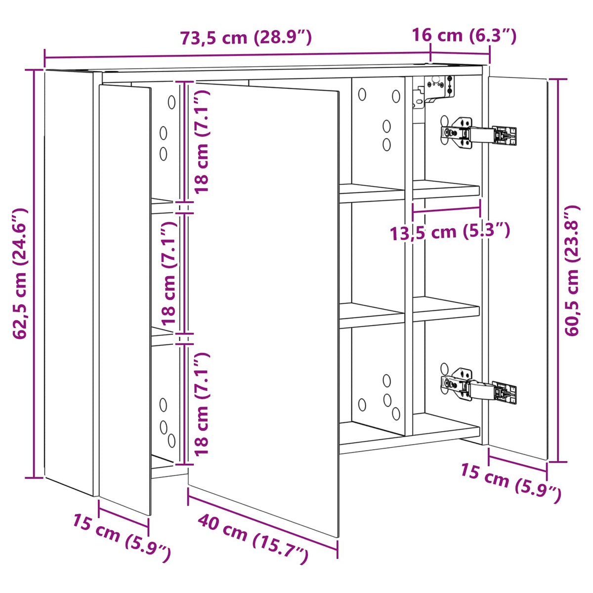 vidaXL Bathroom Mirror Cabinet Artisian Oak 73.5 x 16 x 62.5 cm