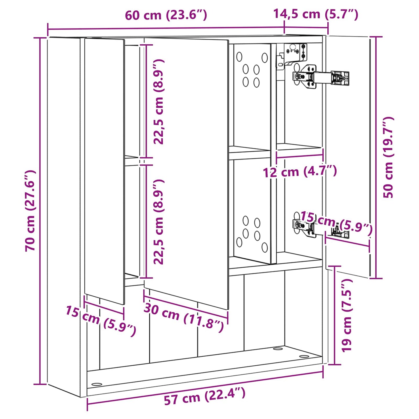 vidaXL Bathroom Mirror Cabinet Artisian Oak 60 x 14.5 x 70 cm