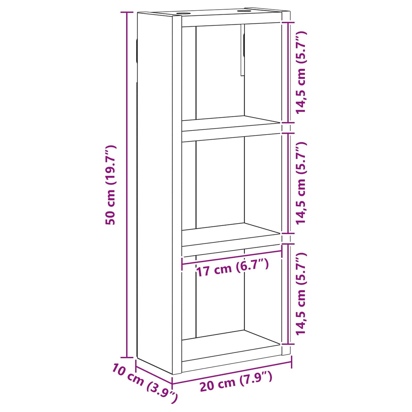 vidaXL Bathroom Wall Cabinet with Shelf Concrete Grey 20 x 10 x 50 cm