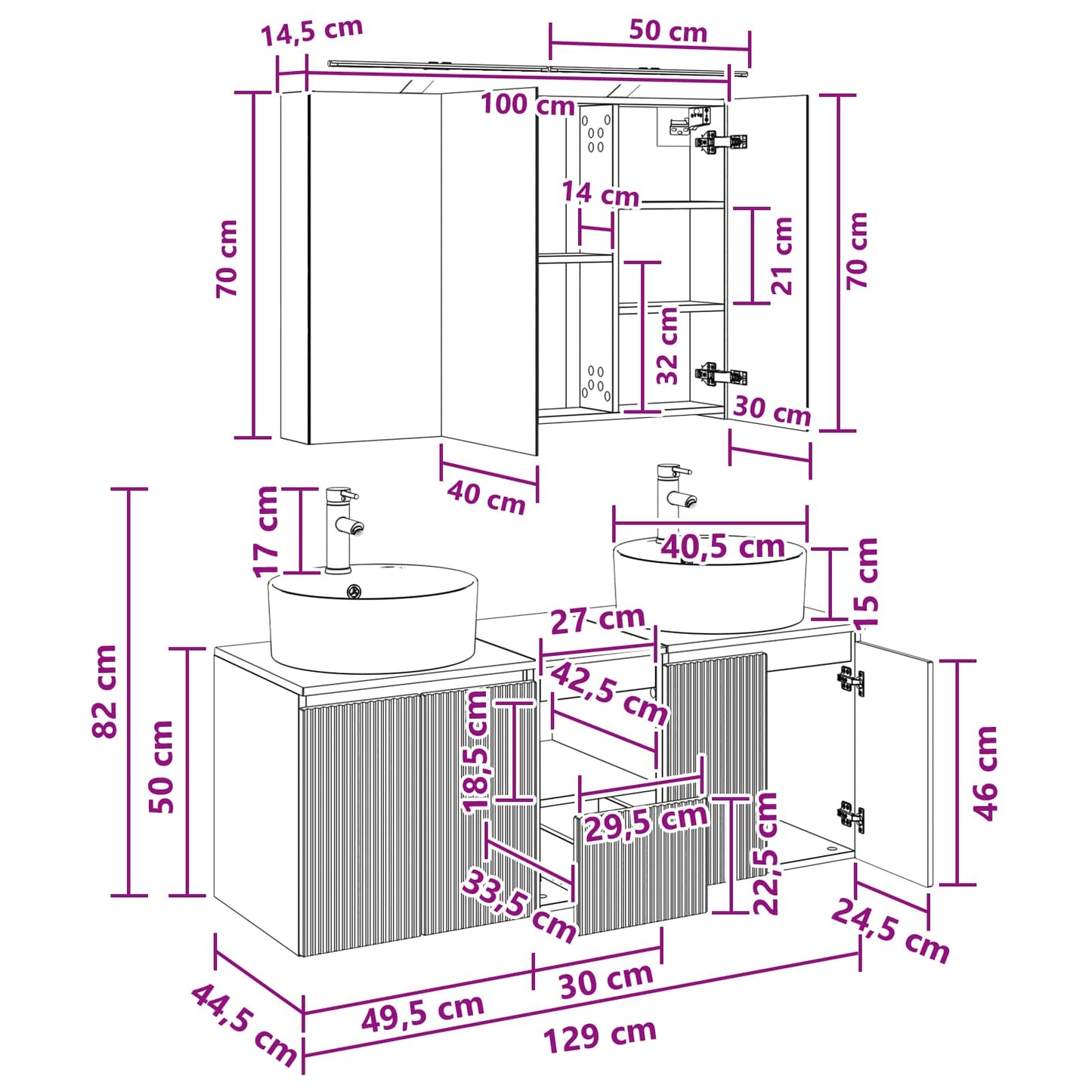 vidaXL Bathroom Cabinet Set 4 pcs Grey Sonoma Engineered Wood