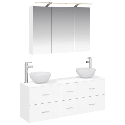 vidaXL Bathroom Furniture Set 4 pcs White Engineered Wood and Glass