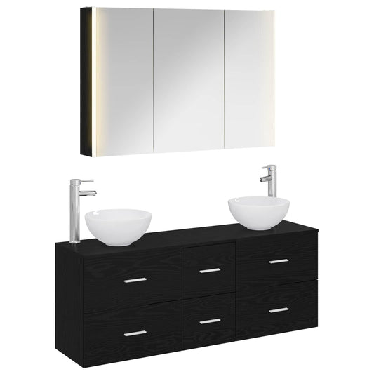vidaXL Bathroom Furniture Set 4 pcs Black Oak