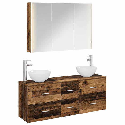 vidaXL Bathroom Furniture Set 4 pcs Old Wood Engineered Wood and Glass