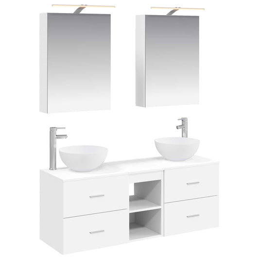 vidaXL Bathroom Furniture Set 5 pcs White Engineered Wood and Glass