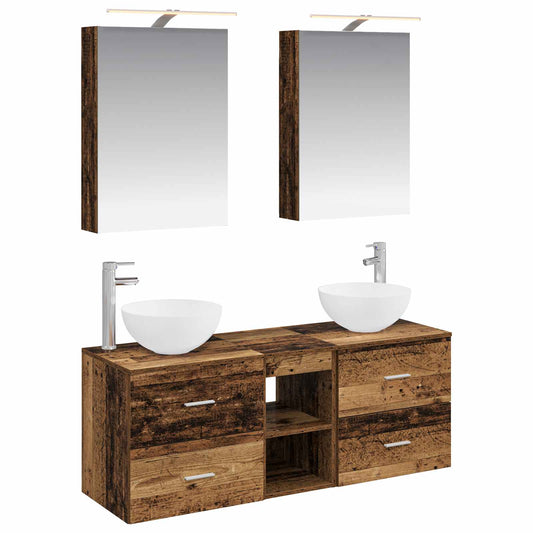 vidaXL Bathroom Furniture Set 5 pcs Old Wood Engineered Wood and Glass