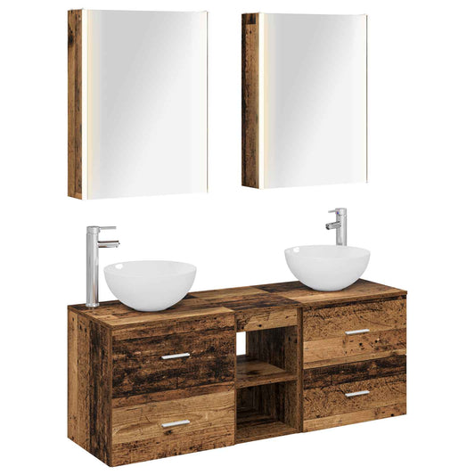 vidaXL Bathroom Furniture Set 5 pcs Old Wood Engineered Wood and Glass