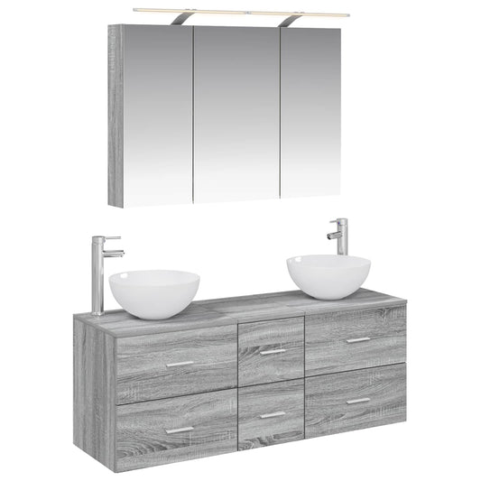 vidaXL Bathroom Furniture Set 4 pcs Grey Sonoma