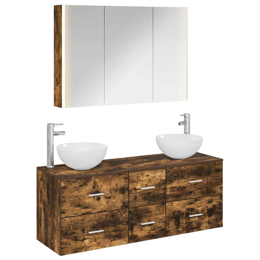 vidaXL Bathroom Furniture Set 4 pcs Smoked Oak