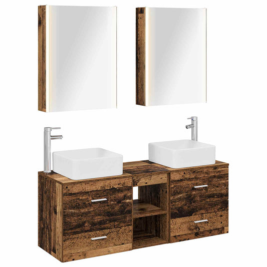 vidaXL Bathroom Furniture Set 5 pcs Old Wood Engineered Wood and Glass