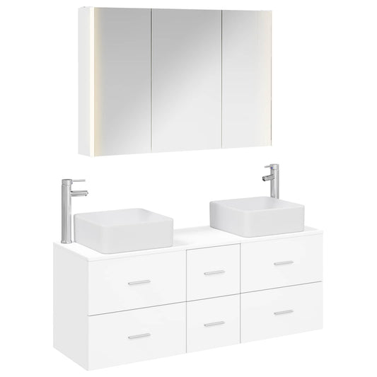 vidaXL Bathroom Furniture Set 4 pcs White Engineered Wood and Glass