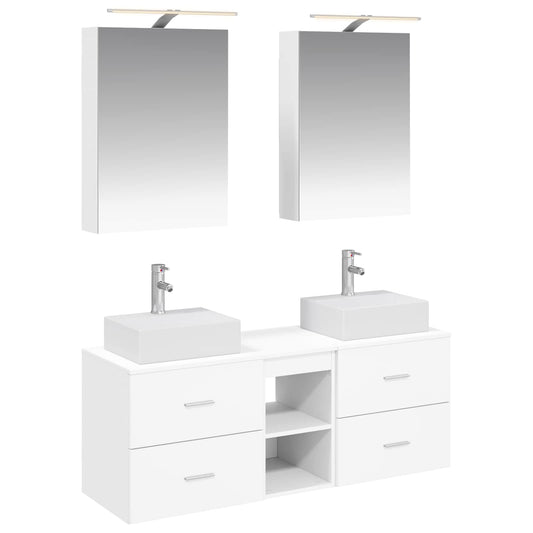 vidaXL Bathroom Furniture Set 5 pcs White Engineered Wood and Glass