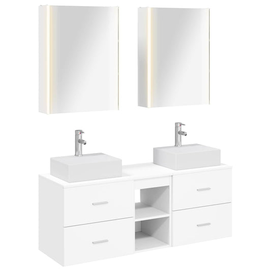 vidaXL Bathroom Furniture Set 5 pcs White Engineered Wood and Glass