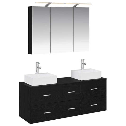 vidaXL Bathroom Furniture Set 4 pcs Black Oak