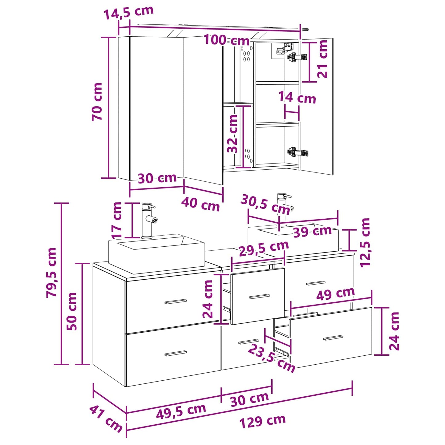 vidaXL Bathroom Furniture Set 4 pcs Concrete Grey