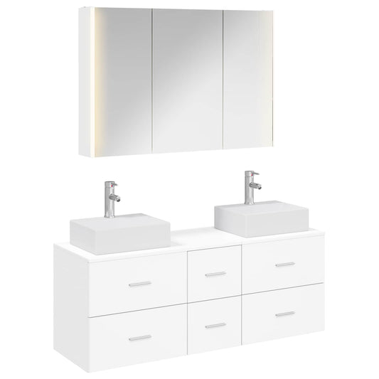 vidaXL Bathroom Furniture Set 4 pcs White Engineered Wood and Glass